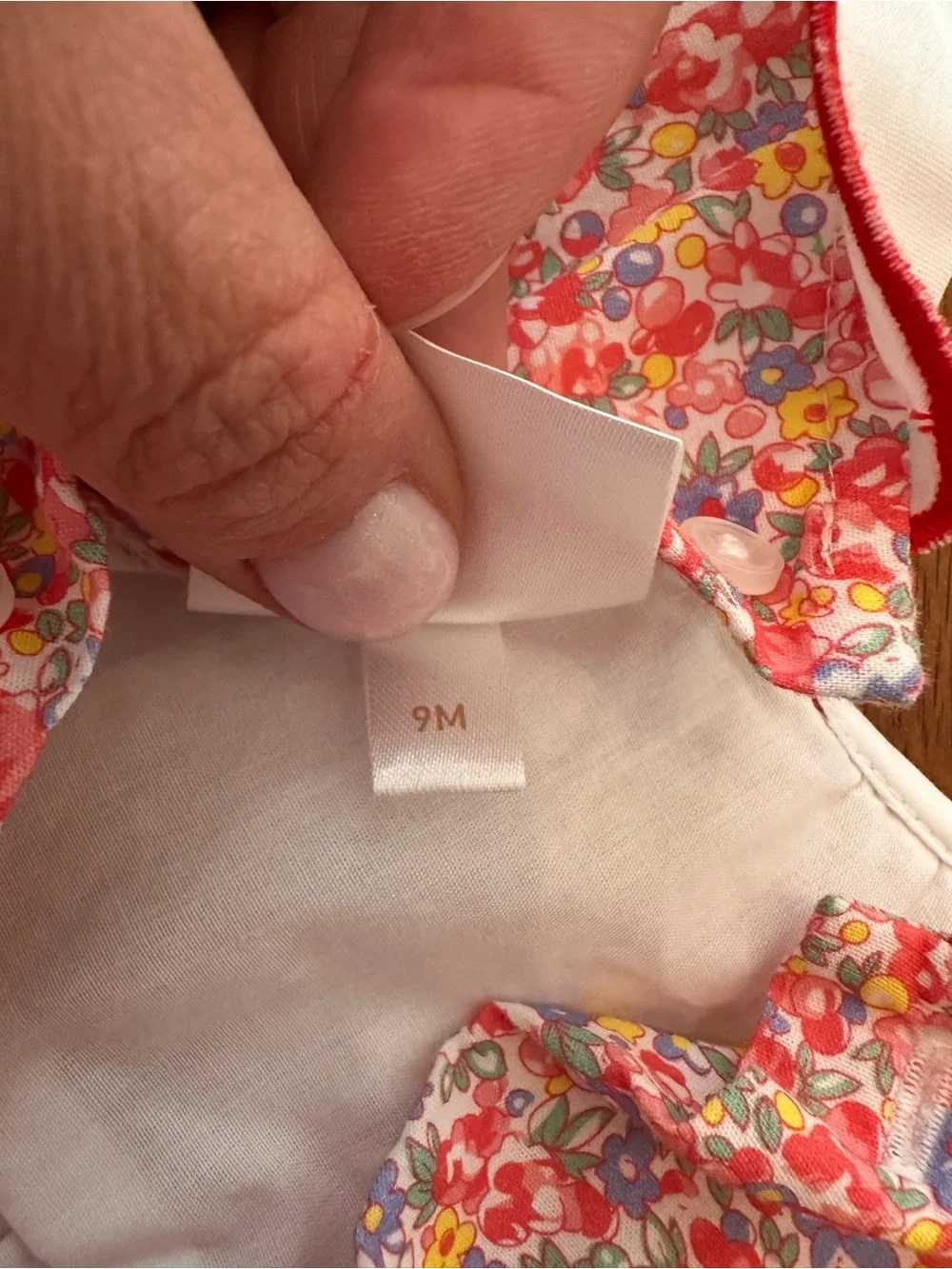Red Floral Smocked Baby One-Piece with Embroidered Collar